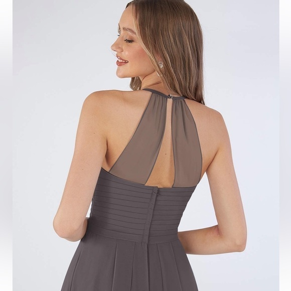 Azazie Ginger A-Line Chiffon Floor Length bridesmaid dress -Steel Grey - Picture 2 of 9